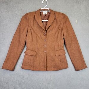 LeSuite Blazer Womens 6 Jacket Burnt Brown Tweed Herringbone Nude Career Busines